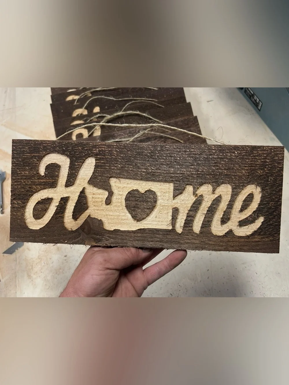 Rustic Carved Wood WA State Love Sign - Brown and Natural